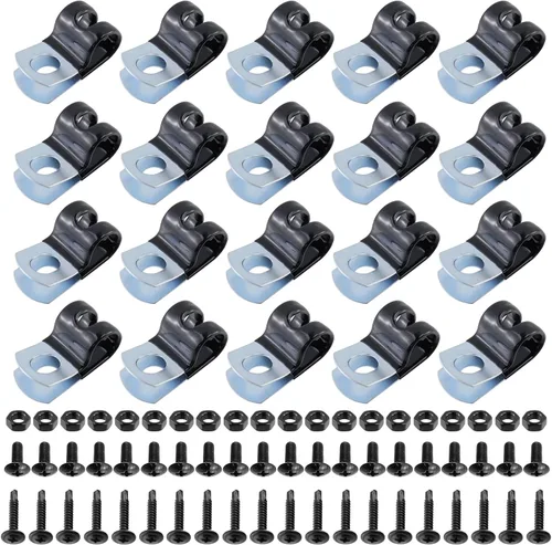 Miniatura 22 de Antrader Clips de cable tipo R, abrazaderas de cable de 0.12 pulgadas con tornillos, acero inoxidable 304, 100