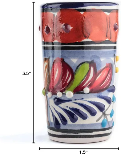 Miniatura 10 de Juego de 4 vasos de chupito Talavera auténticos mexicanos para tequila - Pintados a mano - 2 Oz (Talavera colorida)