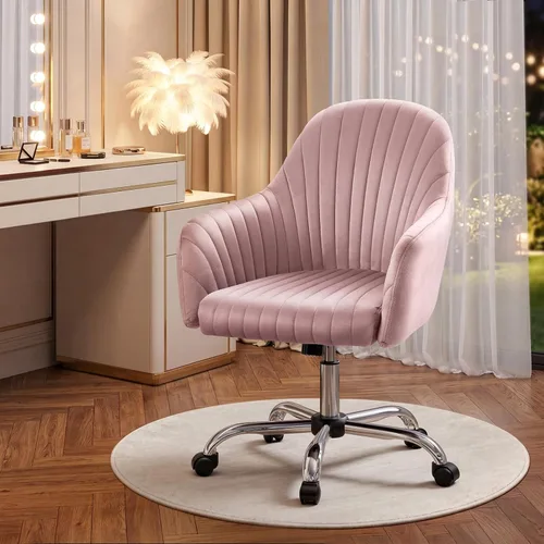 Warmiehomy Silla de escritorio, silla de oficina de terciopelo para oficina en casa, cómoda silla de tocador, bonita silla de maquillaje para niña