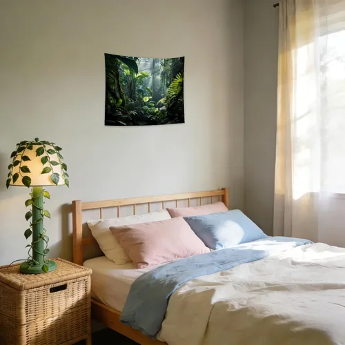 Miniatura 2 de QGHOT Tapiz de selva para colgar en la pared, telón de fondo de selva tropical con hojas de palmera verde, arte de pared de bosque extra grande