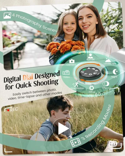 Miniatura 6 de Cámara digital 4K para fotografía con WiFi, cámara de videoblogs de 64 megapíxeles con enfoque automático para YouTube, cámara compacta de viaje