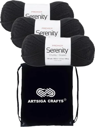 Miniatura 15 de Premier Yarns Serenity Chunky Solid Smoke 700-41 (3 madejas, el mismo lote de tinte) - Hilo acrílico grueso y voluminoso #5 para ganchillo y tejer