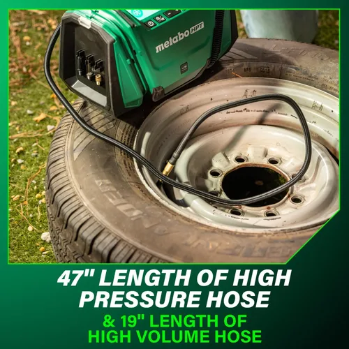 Miniatura 10 de Metabo HPT Inflador de doble función inalámbrico multivoltios de 18 V, inflador de aire portátil con modos de alta presión y alto volumen, presión