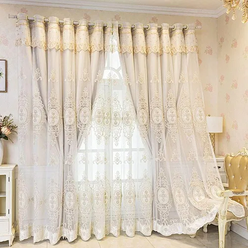Miniatura 2 de Amidoudou 1 par de cortinas europeas de doble capa con cenefas para sala de estar, dormitorio, cortinas bordadas con flores 3D de lujo