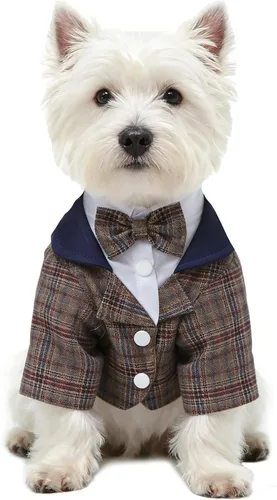 Miniatura 13 de GabeFish Chaquetas de boda para mascotas, traje para perros con pajarita, cachorro, gato, ropa formal camisa esmoquin (negro, S