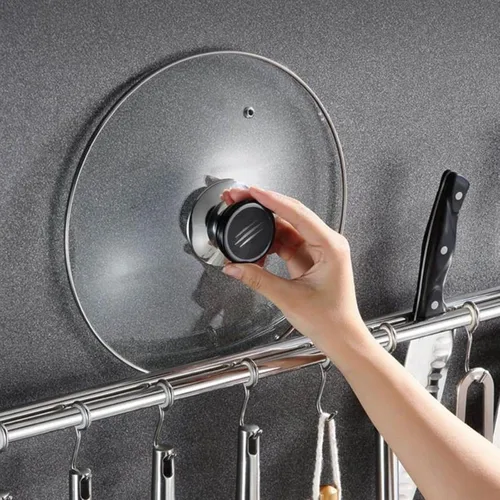Miniatura 3 de ASkinds Estante colgante para utensilios de acero inoxidable para colgar en la pared, soporte para tapa de olla, organizador de almacenamiento