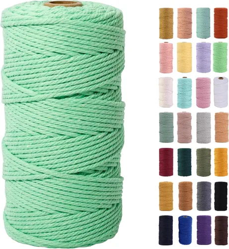Miniatura 20 de Cordón de macramé gris rosado de 0.118 in x 109 yardas, cuerda de algodón colorido de algodón suave para colgar en la pared, colgar plantas