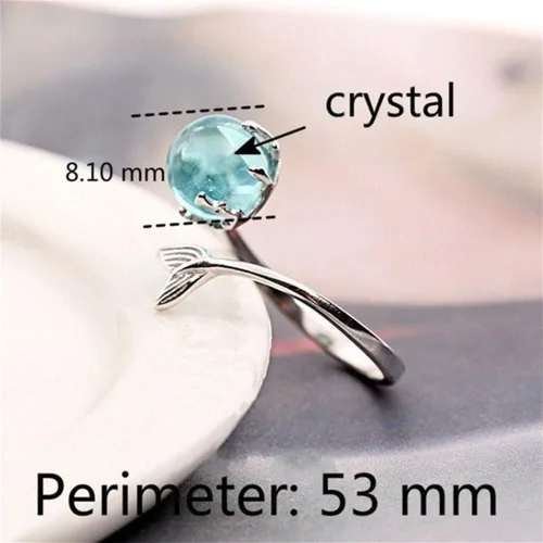 Miniatura 2 de Czjewelry Anillo abierto de cristal azul sirena de princesa del océano tamaño ajustable para mujeres y niñas Cristal circonita