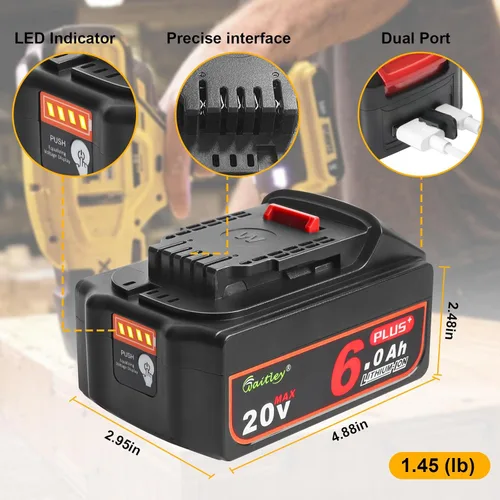 Miniatura 3 de waitley Actualizado 20V Real 6A Plus compatible con Dewalt 20 voltios DCB200 herramientas eléctricas inalámbricas con enchufe USB y carga rápida