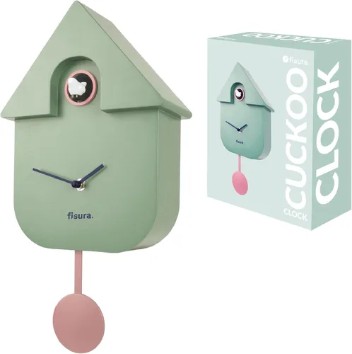 Miniatura 11 de Fisura - Reloj de pared de cuco a rayas azules y beige con esfera roja - Reloj de pared decorativo moderno, regalo único de decoración del hogar