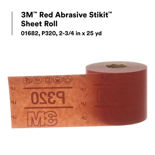 Miniatura 2 de 3M Stikit 01688 - Rollo de hoja abrasiva roja, sin agujero, 2-3/4 pulgadas x 25 yardas, grado 80+, papel de lija automotriz para eliminación