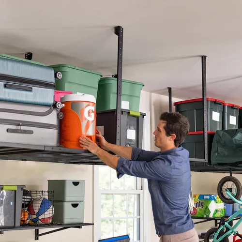 Miniatura 7 de StoreYourBoard Estante de almacenamiento de garaje superior de 4 x 8 pulgadas, organizador de estante de techo, plataforma de acero resistente