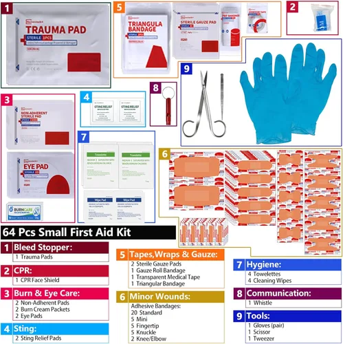Miniatura 2 de Mini kit portátil de primeros auxilios kits médicos compactos con compartimentos, funda pequeña de EVA impermeable para automóvil, hogar, al aire
