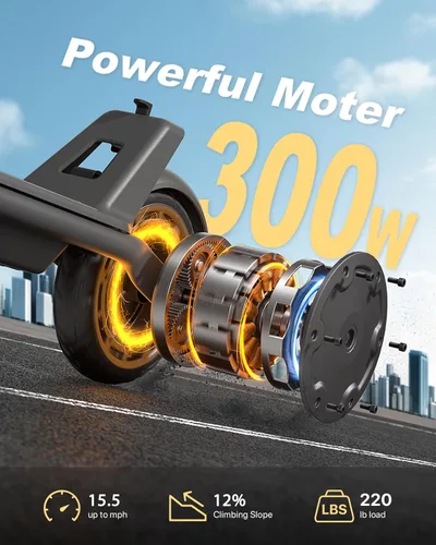 Miniatura 3 de Patinete eléctrico para adultos, motor de 300W hasta 15.5 MPH, neumáticos sólidos de 8.5", pantalla LED y control por APP, patinete eléctrico