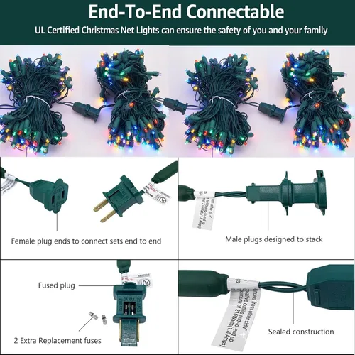 Miniatura 5 de Meteds 6 pies x 4 pies luces LED de red de Navidad con cable verde, luces de red impermeables certificadas UL conectables para arbustos, árboles