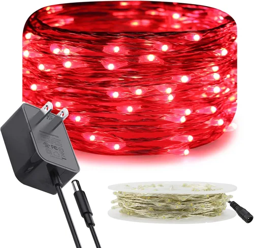 Miniatura 12 de RUICHEN Luces de Hadas de Alambre Plateado Enchufables de 33 Pies, Cadena de 100 Luces LED con Carrete, Azul Waterproof, Silver Coated Copper Wire
