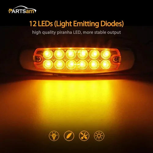 Miniatura 3 de Partsam 10 Uds. 6.2 "ámbar 12LED Laterales Luces de Liquidación con Bisel de Acero Inoxidable Reemplazo para Semi Camiones Peterbilt Kenworth