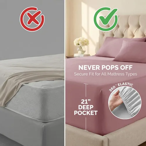 Miniatura 348 de Southshore Fine Living, Inc. Juego de 7 piezas de sábanas King divididas para cama ajustable, juego de sábanas King divididas con bolsillo de 21
