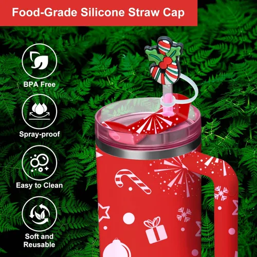 Miniatura 2 de Tapa superior de pajita de silicona de Navidad para vaso Stanley Cup de 30 y 40 oz, accesorios para termos, tapas de cubierta a prueba de polvo