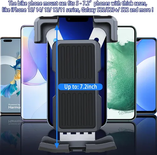Miniatura 5 de Soporte de teléfono para motocicleta, manillar de teléfono para iPhone, Samsung, Android, 4-7 pulgadas, abrazadera para teléfono celular, kit