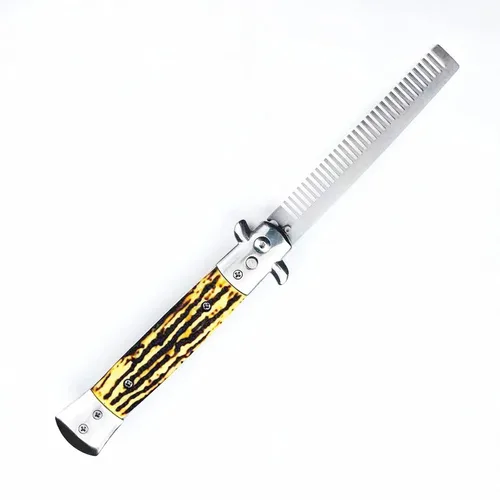 Miniatura 12 de Switchblade - Peine de bolsillo plegable, peine de barba de acero inoxidable para hombres, peines de bigote de dientes finos diseñados para Negro