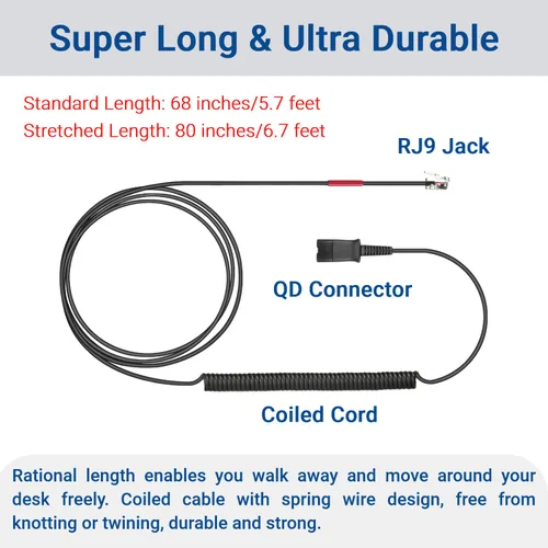 Miniatura 6 de Adaptador U10P-S RJ9 a QD HIS Cable para auriculares de desconexión rápida Plantronics Cable de bobina compatible con Yealink T20P T21P T26P T23G