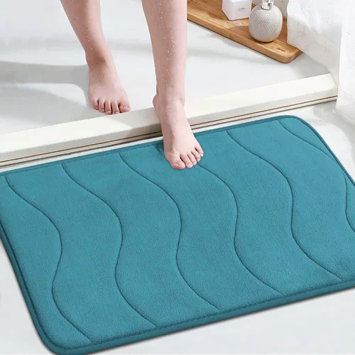 Miniatura 22 de Flamingo P Alfombra de Baño de Espuma Viscoelástica Tapetes de Baño Alfombra Antideslizante Absorbente de Agua para Ducha, 24x17 pulgadas, Verde Aqua
