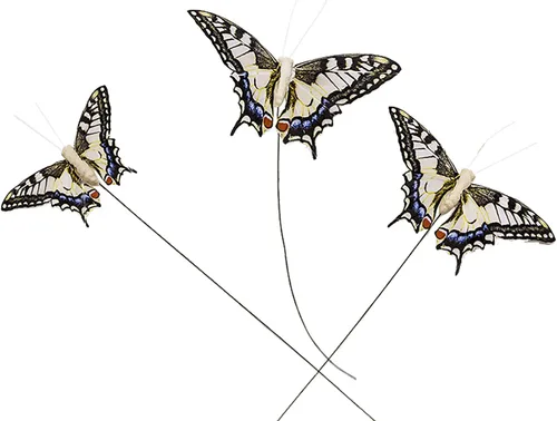 Miniatura 5 de Juego de 12 decoraciones de mariposa de plumas y mariposas multicolores, mariposas papilio machaon en alambre. Decoración del hogar de primavera