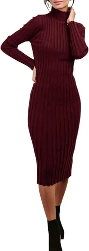 Miniatura 2 de MEROKEETY Vestido de manga larga acanalado para mujer con cuello alto y ajuste entallado