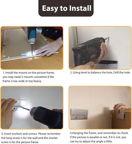Miniatura 4 de Colgador de Cuadros con Riel Francés, Colgador Z de Aluminio Sistema de Montaje en Pared Entrelazado Kit de Herrajes Clips Z para Colgar Cuadros