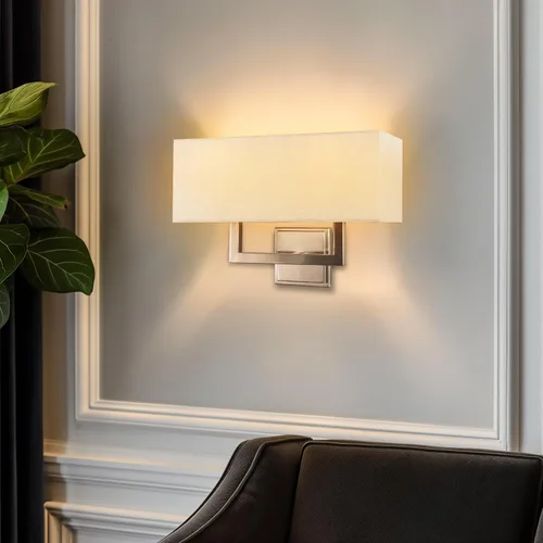 Miniatura 6 de Kira Home Haven - Lámpara de pared moderna de 16 pulgadas, 2 luces + pantalla rectangular de tela blanca, acabado de níquel cepillado