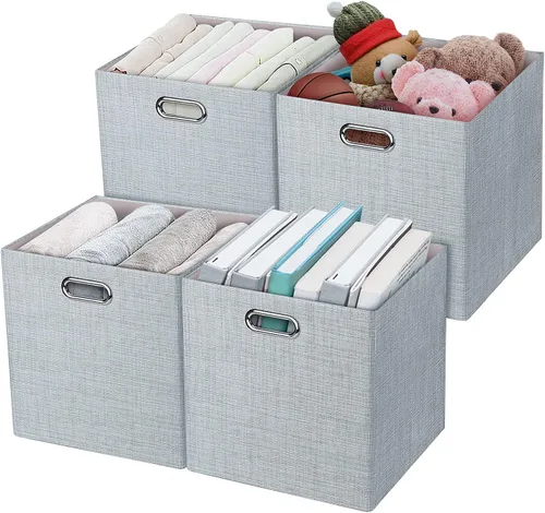 Miniatura 39 de Posprica Cubos de almacenamiento plegables, 11 x 11 x 11 pulgadas, contenedores de tela, 4 unidades, color beige