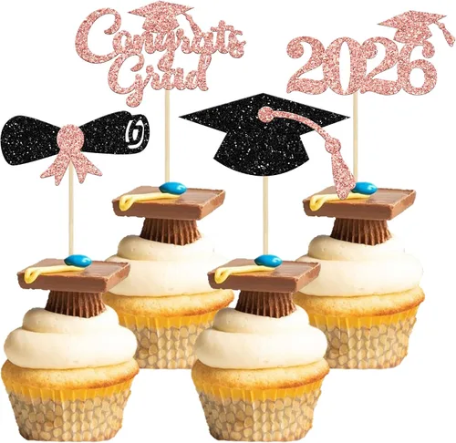 Miniatura 30 de Gyufise 1 paquete de decoración de pastel de graduación 2025 con purpurina de felicitaciones clase de 2025, decoración de pastel de diploma 2025
