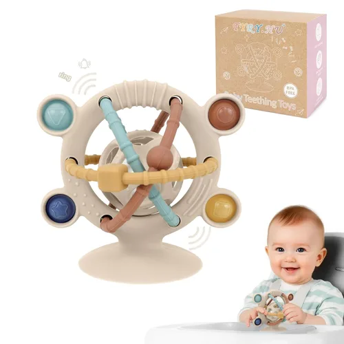 Miniatura 10 de TYRY.HU Juguetes de silicona para dentición para bebés de 0 a 6 a 12 meses, juguetes multiusos para silla alta, juguetes de mesa de succión