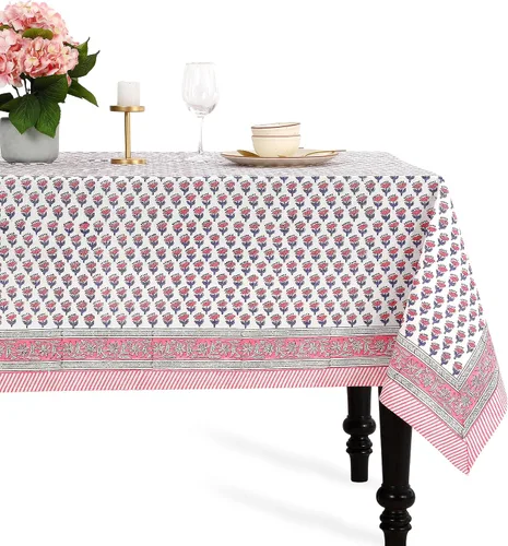Miniatura 45 de CPC - Mantel cuadrado 100% algodón, 60 x 60 pulgadas, estampado de bloques indios, mantel para bodas, primavera/verano, barbacoa, verde ágata