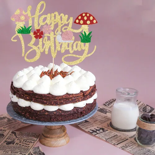 Miniatura 5 de Kaoenla Decoración para tartas de hongos con purpurina, hongos y flores en primavera, el tema, decoraciones de feliz cumpleaños para niñas y niños