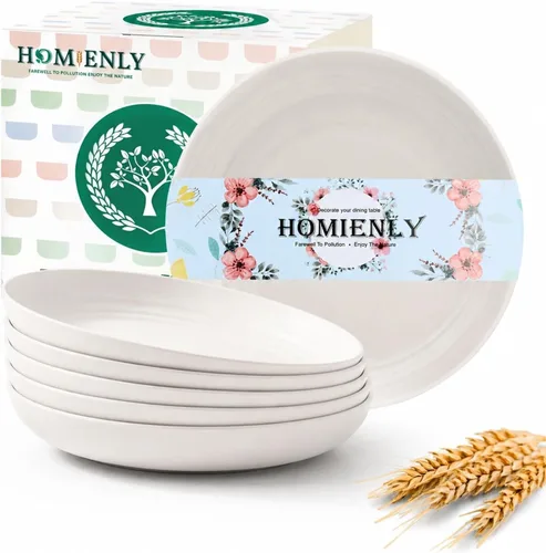 Miniatura 20 de Homienly Juego de 6 platos pequeños de postre de 8 pulgadas, platos profundos de paja de trigo irrompibles para fiestas, campamento, microondas