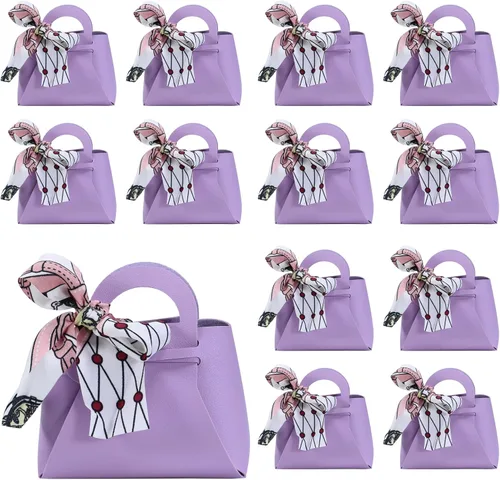 Miniatura 9 de LPEIEB Paquete de 12 Bolsas de Regalo Tipo Candy Bag de Cuero con Cinta, Bolsas de Regalo de Boda de PU con Asa de Cinta, Cajas de Favor de Fiesta