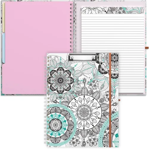 Miniatura 11 de Rimilak Spiral Clipboard Folio with Refillable Lined Notepad, 14.5 x 9.8 In, Hardcover Cover with 5 Interior Pockets, Elastic Band and Pen Loop
