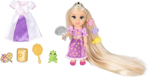 Miniatura 10 de Disney Princess Rapunzel Doll Muñeca Rapunzel de pelo largo Petite con Pascal, en moda de vestir púrpura y blanco