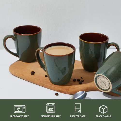 Miniatura 6 de Taza de café Pokini 14 oz, juego de 4 tazas de café de cerámica, taza con esmalte reactivo para café con leche/té/capuchino, juego de tazas grandes