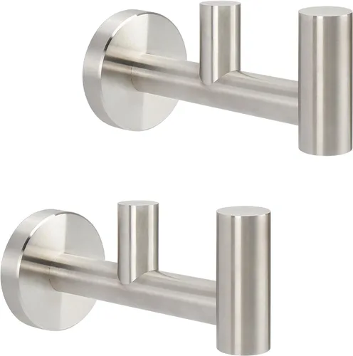 NearMoon Gancho doble para toallas de baño, soporte para batas y toallas de acero inoxidable SUS304, gancho doble resistente para abrigos para baño,