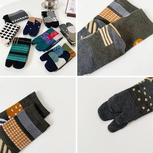 Miniatura 4 de Calcetines de dedo del pie para mujer, calcetines con estampado de chanclas, calcetines cálidos Tabi, calcetines de dos dedos del pie, 5 pares