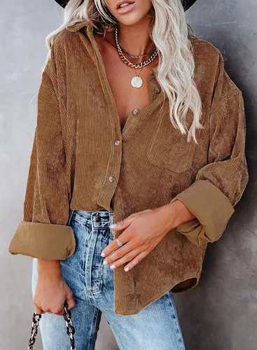 Miniatura 5 de Astylish - Camisas de pana para mujer, blusa informal de manga larga con botones