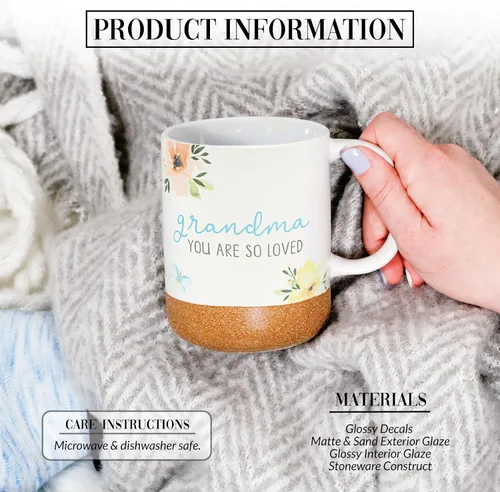 Miniatura 2 de Pavilion Gift Company - Grandma You Are So Loved - Taza de cerámica de 16 onzas con fondo esmaltado arenoso, patrón floral, taza de café de mango