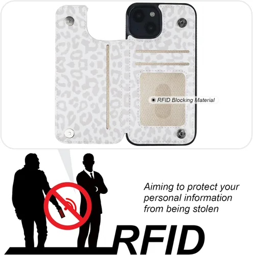 Miniatura 4 de HAOPINSH para iPhone 13 Estuche tipo cartera con tarjetero, patrón de leopardo blanco y guepardo, funda con tapa trasera para mujer y niña, ranuras
