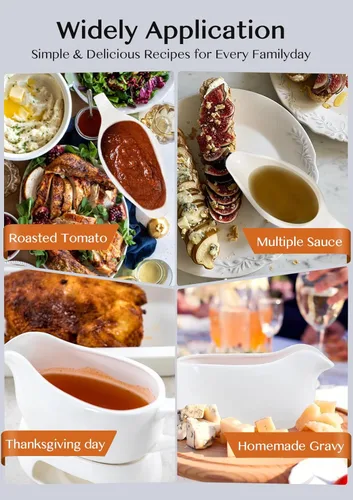 Miniatura 7 de Nucookery Salsa grande de 18 onzas con calentador, salsas de porcelana fina blanca con boquilla grande antigoteo, cuenco de salsa para Acción