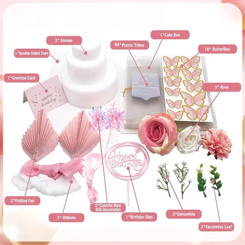 Miniatura 3 de Caja de regalo en efectivo, caja de regalo feliz, pastel de flores, regalo sorpresa para el día de San Valentín (rosa de tres niveles)