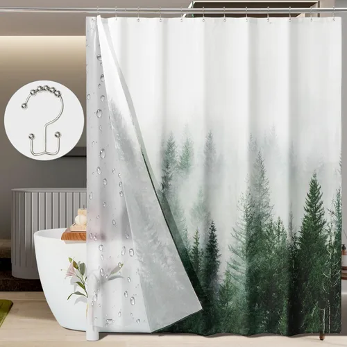 Miniatura 24 de ORTIGIA Juego de cortina de ducha pequeña 3 en 1 y forro de PEVA transparente, 36 x 72 pulgadas de ancho medio con 6 ganchos de doble cara, cortinas
