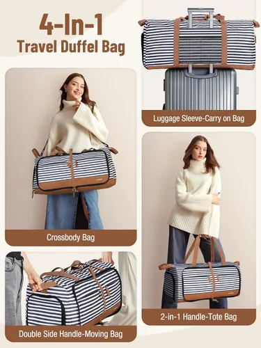 Miniatura 5 de Lekesky Bolsa de viaje plegable para mujer, bolsa de lona grande de 80 litros con compartimentos separados para zapatos y correas, bolsa de mano